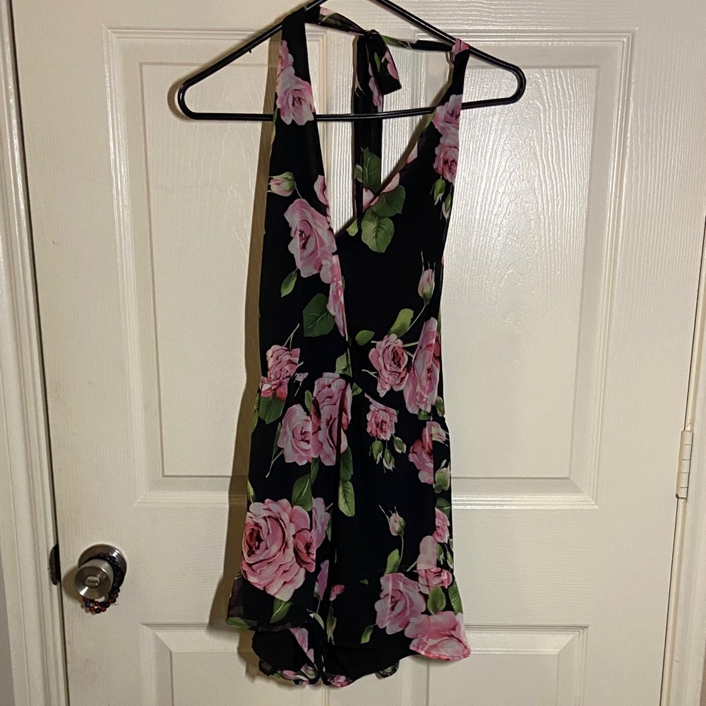 Forever 21 Black Floral Jumpsuit